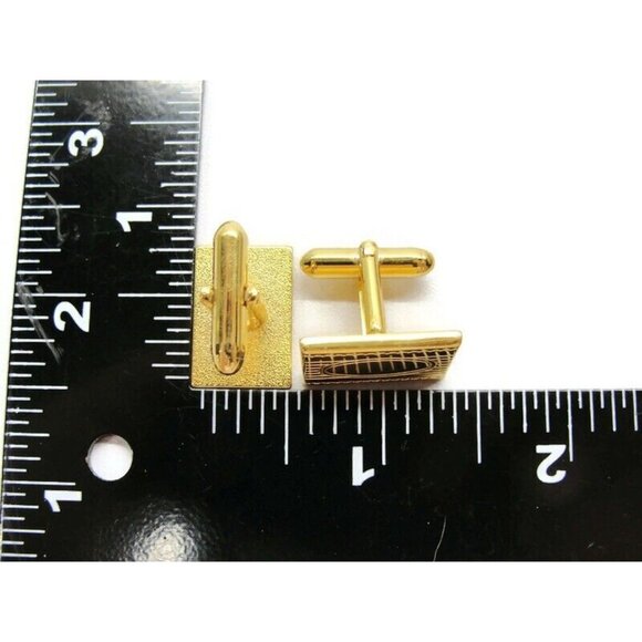 Rectangular Cufflinks Gold Tone Engravable Tux Shirt Dress Suit Vintage - Picture 4 of 6
